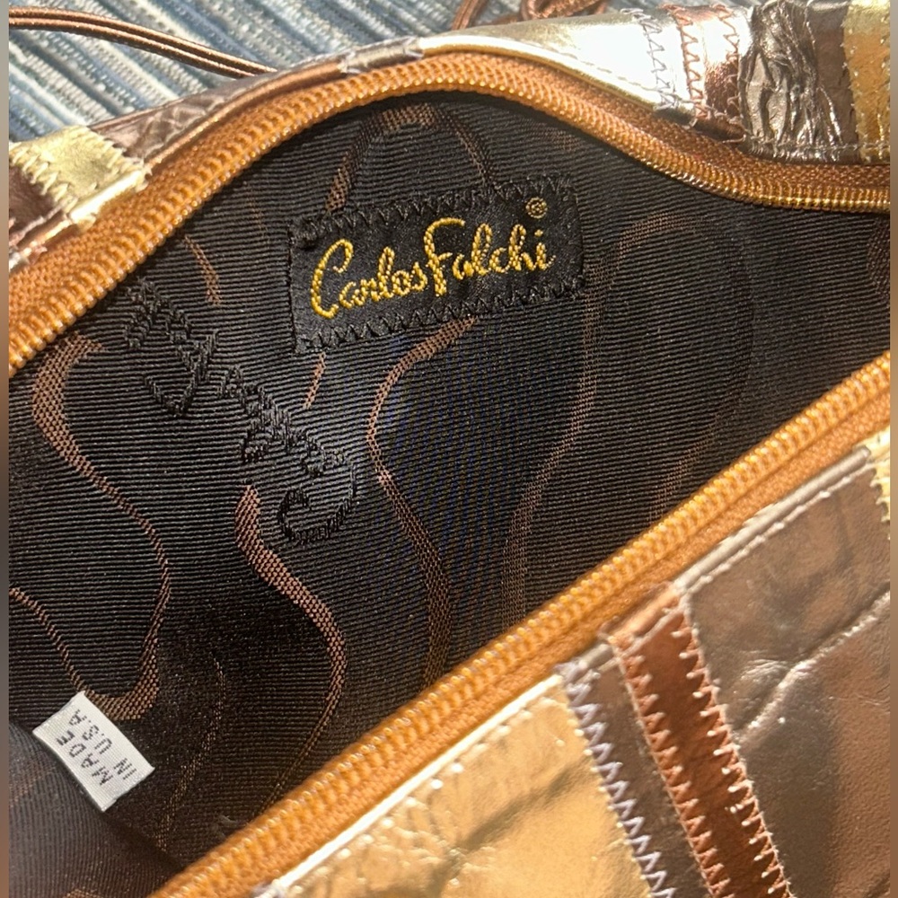 Carlos Falchi Vintage 1980’s Metallic Leather Patchwork Crossbody Bag Gold